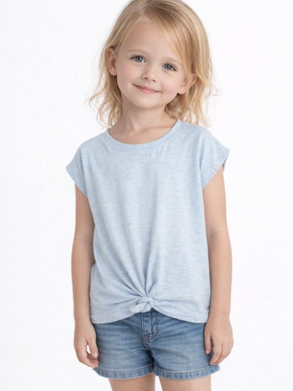 Cat & Jack Girls Blue Knotted Hem Tee Shirt Size Small (6–6X)